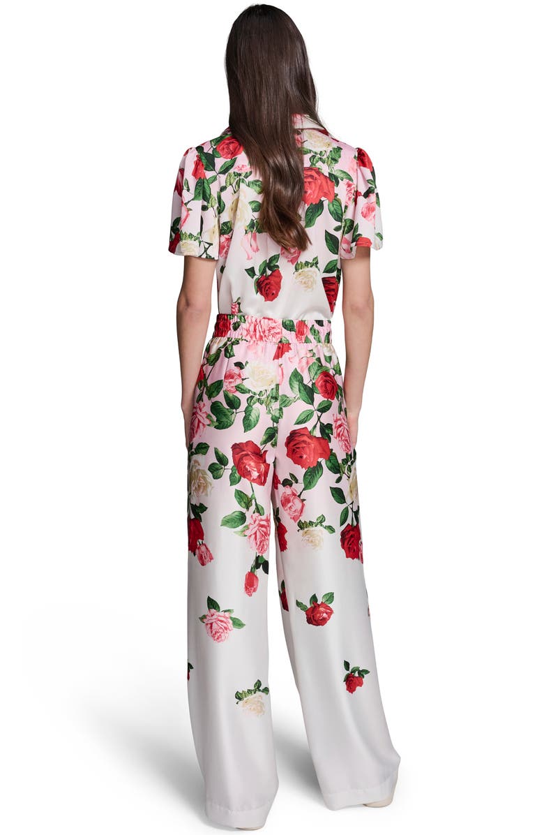 KARL LAGERFELD PARIS Placed Floral Satin Drawstring Pants, Alternate, color, Cornelia Rose/ Sft Wht Multi