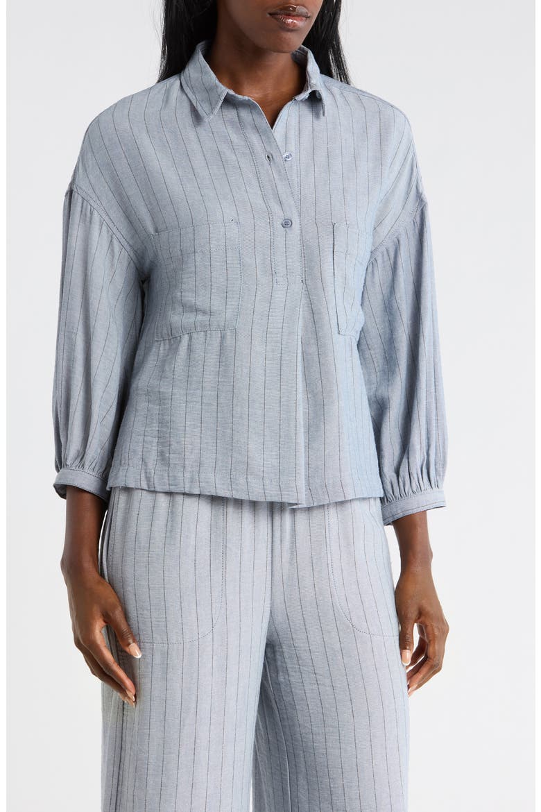 Stripe Popover Top, Main, color, DENIM/ BLACK STRIPE