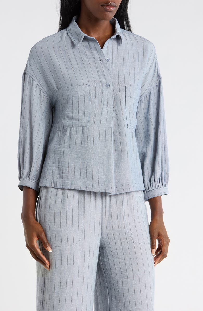 MAX STUDIO Stripe Popover Top, Main, color, Denim/ Black Stripe