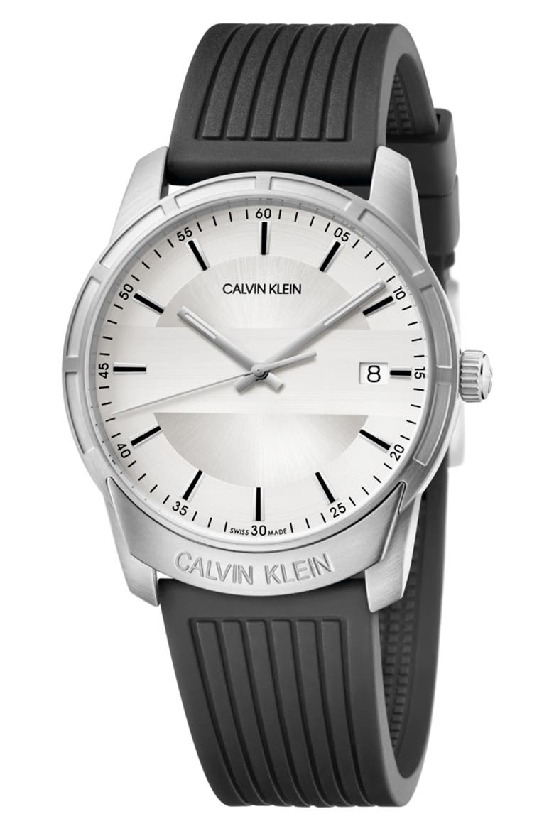 Evidence Silicone Band Watch, 42mm, Main, color, BLACK/ SILVER