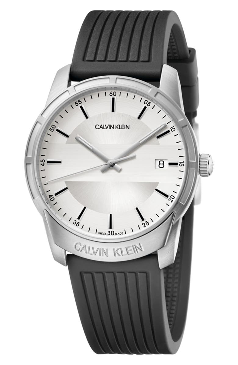 Calvin Klein Evidence Silicone Band Watch, 42mm, Main, color,