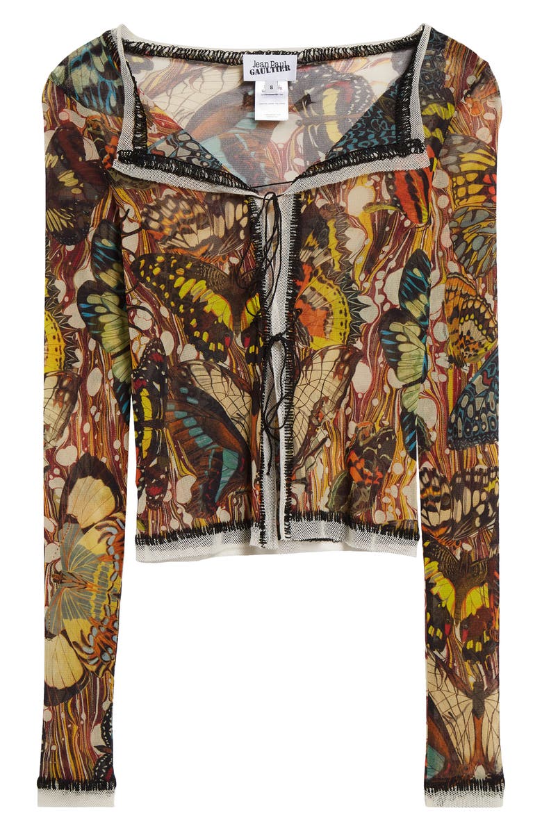 Jean Paul Gaultier Butterfly Print Tie Front Mesh Cardigan, Alternate, color, 