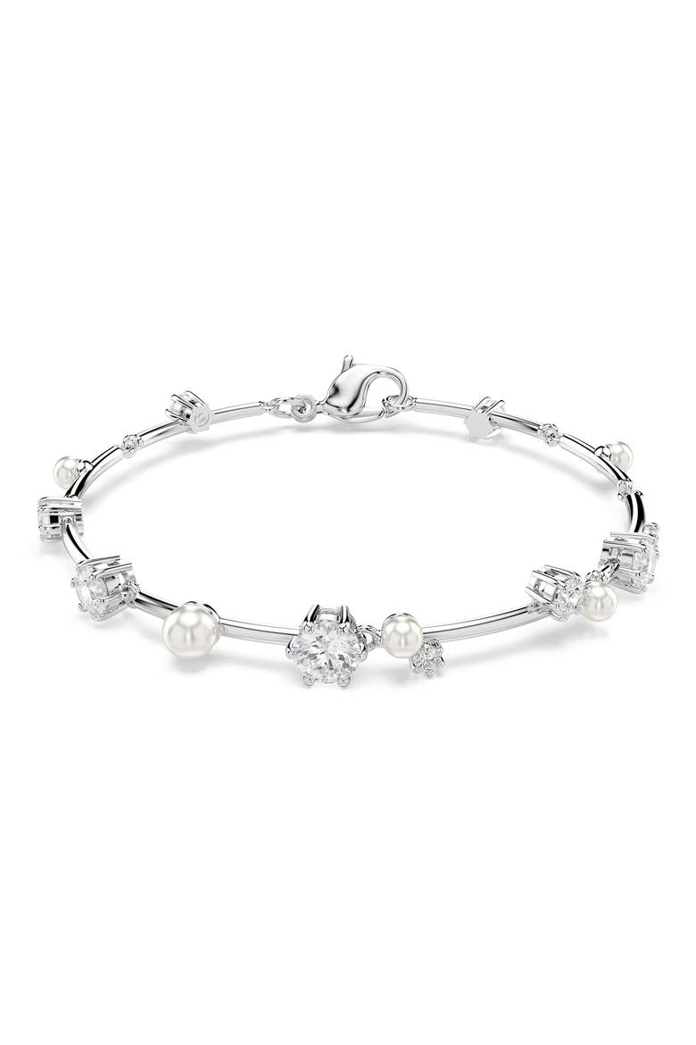 Constella Crystal & Faux Pearl Line Bracelet, Main, color, WHITE GOLD