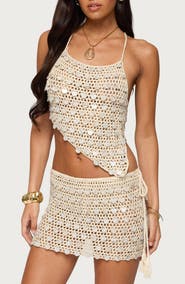 EDIKTED Alora Paillette Sequin Asymmetric Crop Top