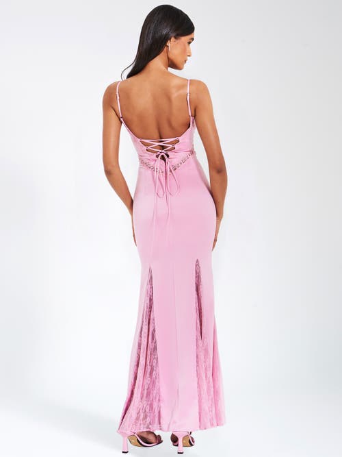Miss Circle Women Xandria Pink Lace Satin Mermaid Flare Maxi Dress In Pink