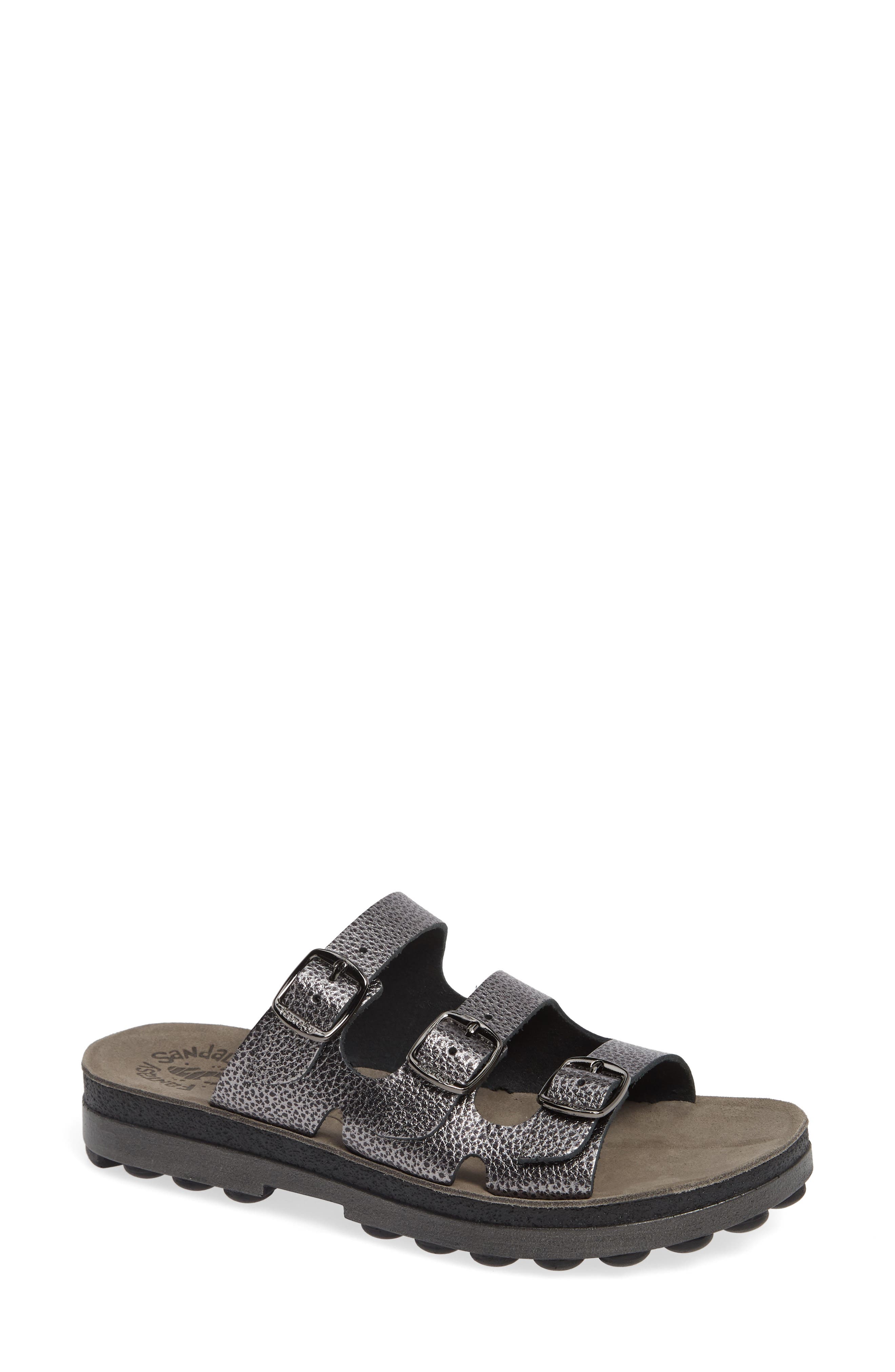 Stella Slide Sandal, Main, color, BLACK DOTS LEATHER