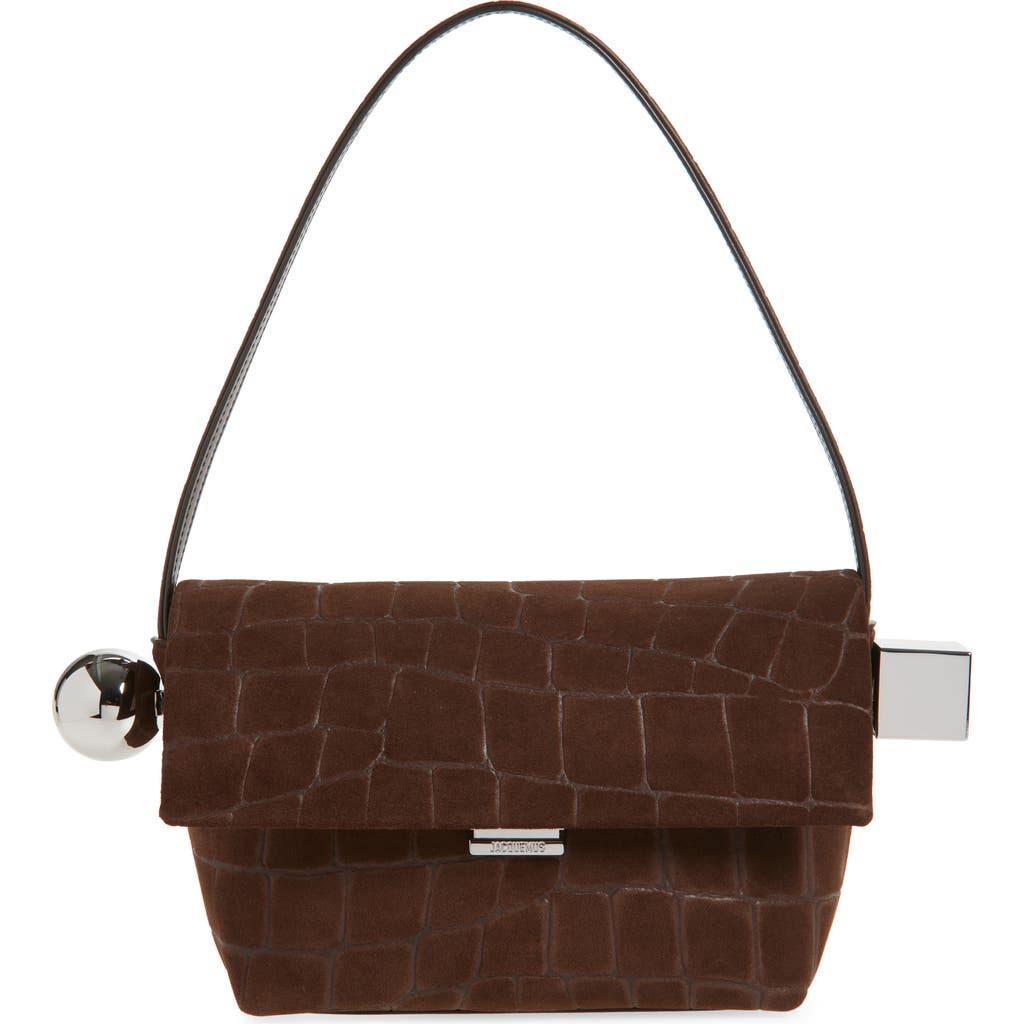Jacquemus Le Rond Carré Crocodile-effect Suede Shoulder Bag In Dark Brown 880