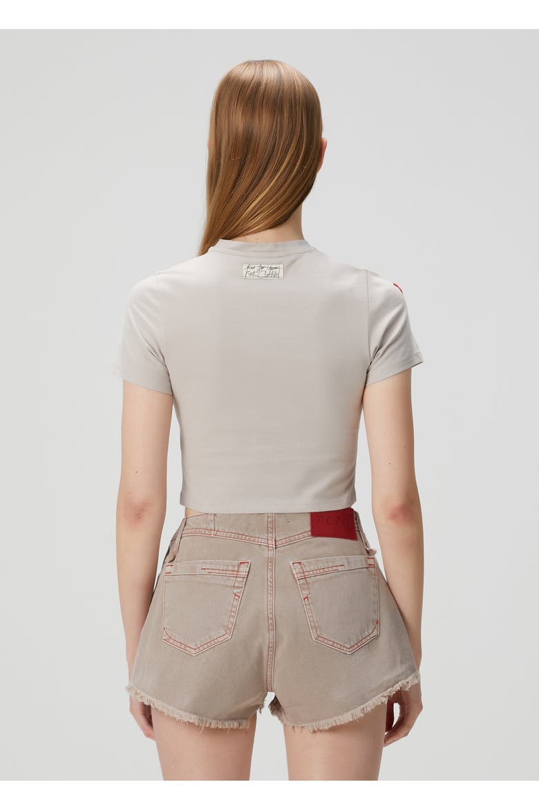 Cotton Slim Fit Crop Tee, Alternate, color, beige