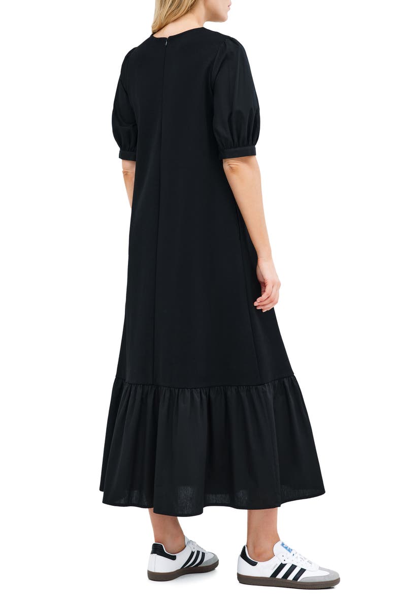 Marcella Olivia Mixed Media Midi Dress, Alternate, color, Black