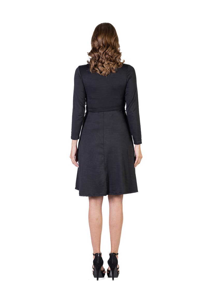 Chic V-Neck Long Sleeve Belted Dress, Alternate, color, Black