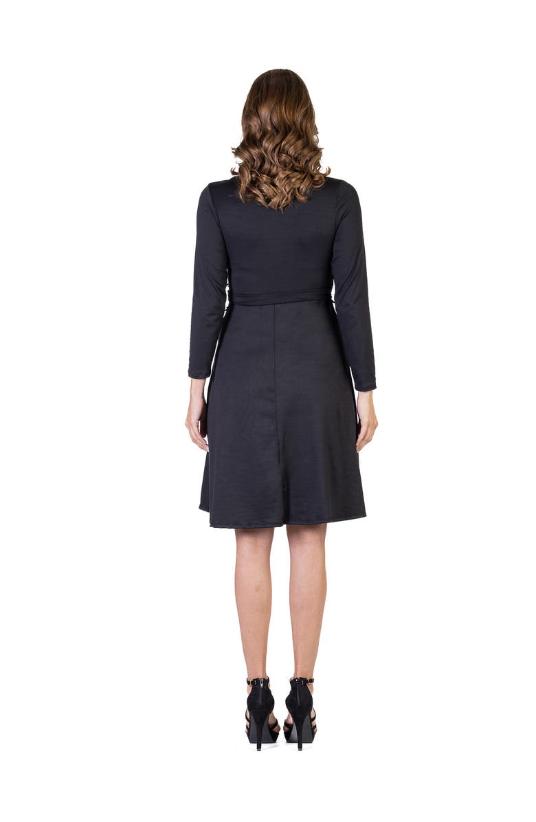 24seven Comfort Apparel Chic V-Neck Long Sleeve Belted Dress, Alternate, color, Black