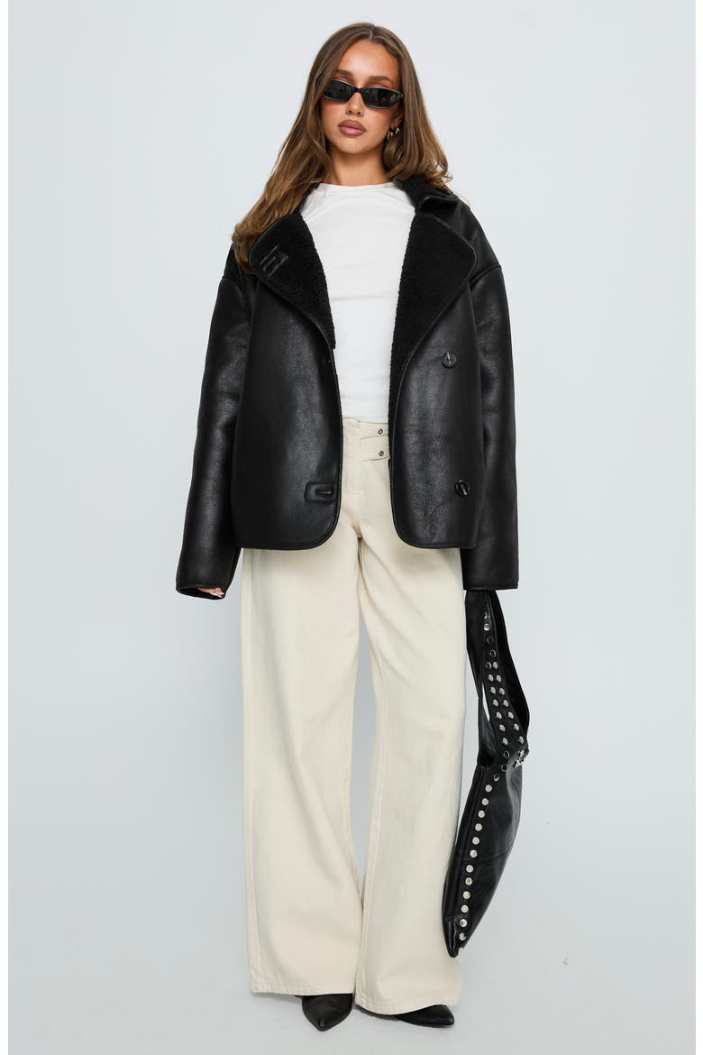 Nunez Faux Shearling Lined Faux Leather Jacket, Alternate, color, BLACK