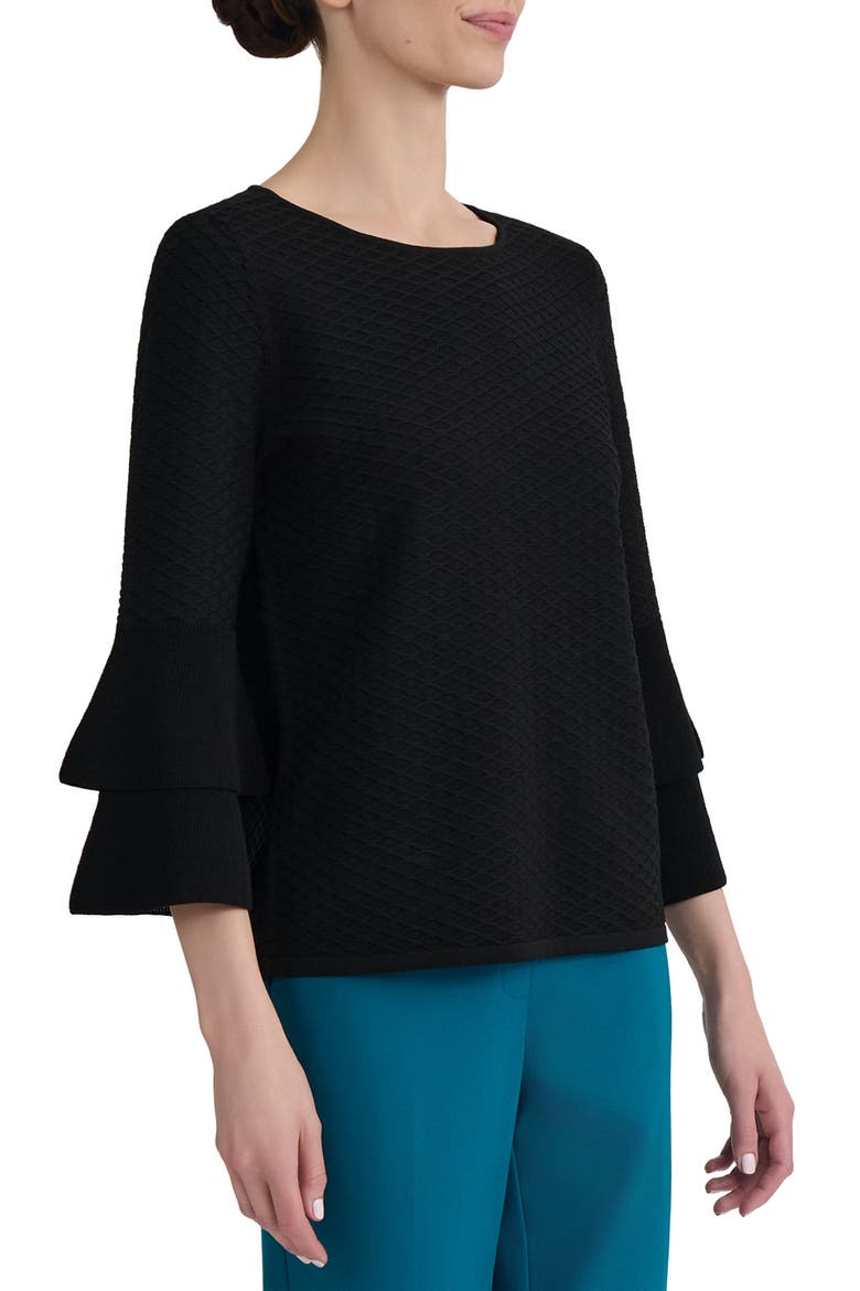 Texture Ruffle Sleeve Top, Alternate, color, BLACK