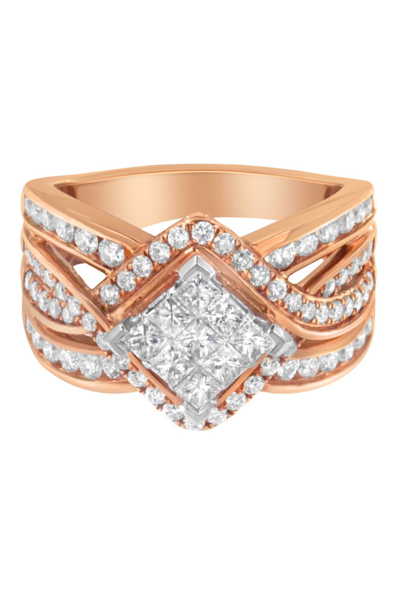 Two-Tone 10KT Gold 1 1/2 cttw Diamond Bypass Cocktail Ring, Alternate, color, White