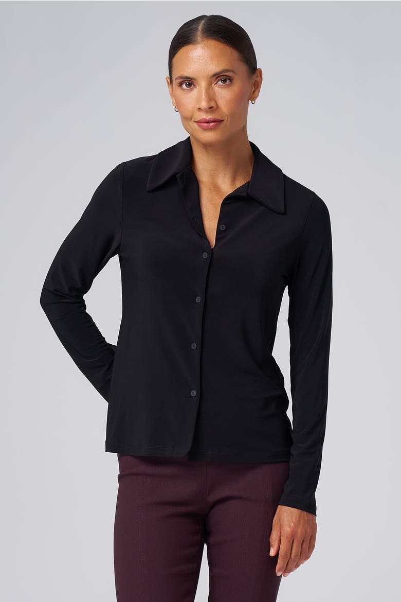 Luxe Stretch Jersey Button-Up, Main, color, Black