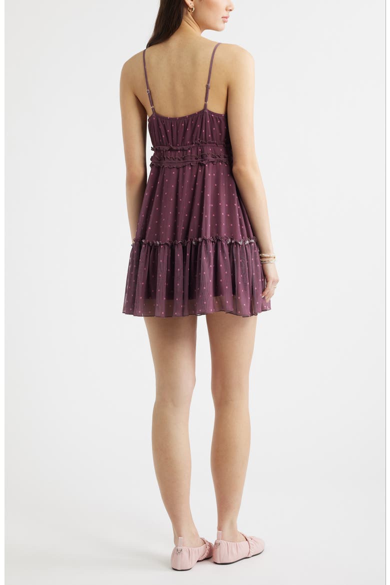 Ruffle Tie Front Tiered Mini Sundress, Alternate, color, BURGUNDY- PINK KAT DOT
