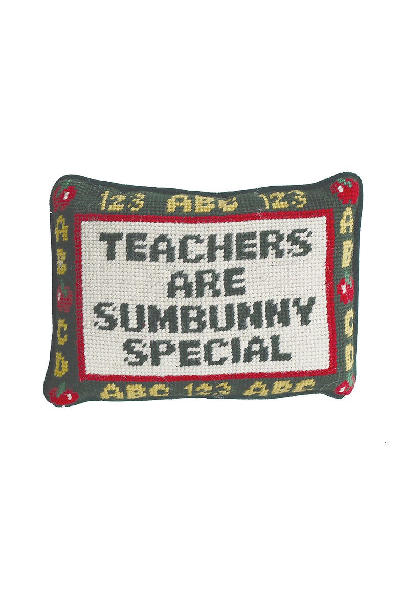 Teachers Are Special Sumbunny Special Needlepoint Easter Mini Accent Pillow, Main, color, Green