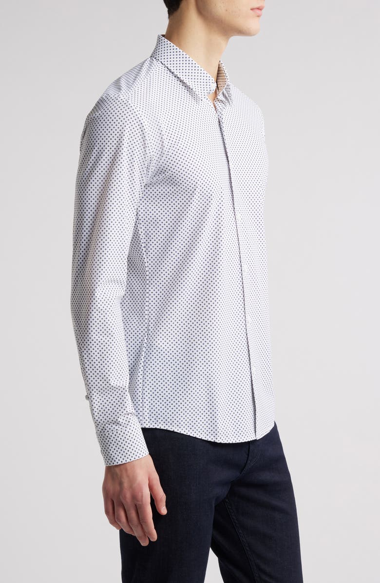 BOSS Roan Kent Geo Print Button-Up Shirt, Alternate, color, Navy