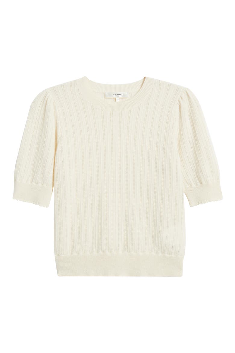 The Ladder Pointelle Short Sleeve Cashmere Sweater, Alternate, color, CREAM