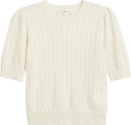 FRAME The Ladder Pointelle Short Sleeve Cashmere Sweater