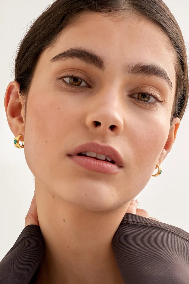 'December' Waterproof Gold Birthstone Hoop Earrings, Alternate, color, December