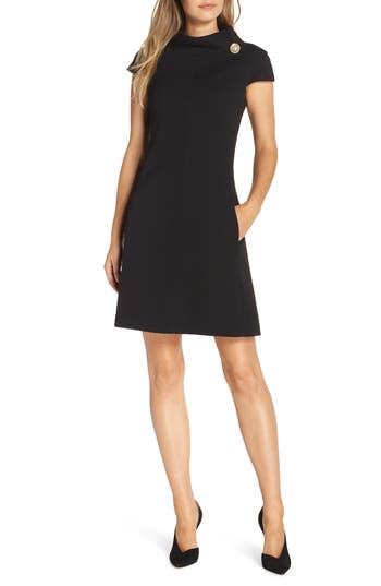 Harper Rose Stand Collar A-line Dress In Black