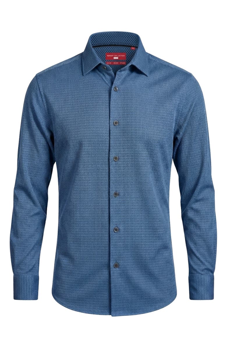 Report Collection Regular Fit Motif Print 4-Way-Stretch Button-Up Shirt, Alternate, color, Navy