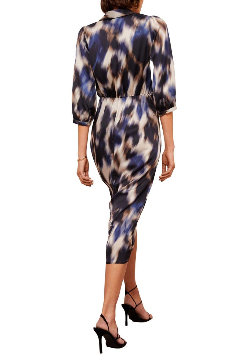 Abstract Print Satin Wrap Midi Dress, Alternate, color, BLUE