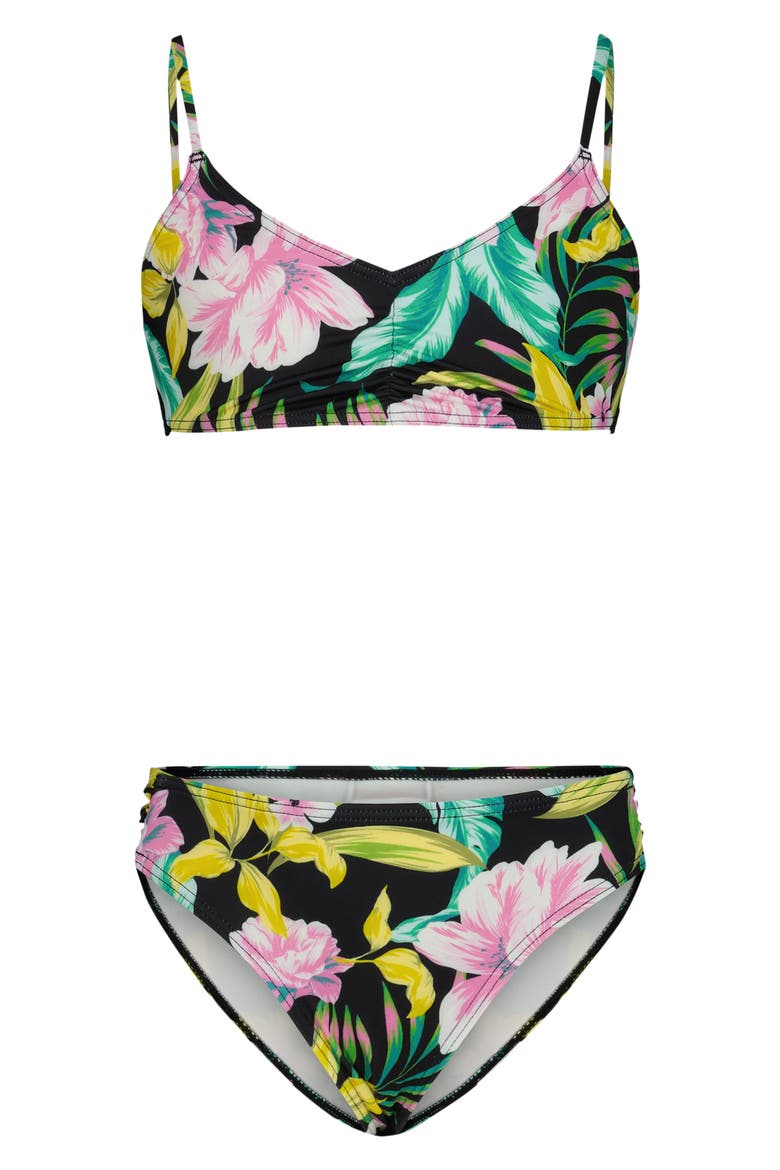 Kids' Shadow Tropics Floral Two-Piece Swimsuit, Main, color, BLACK SANDS