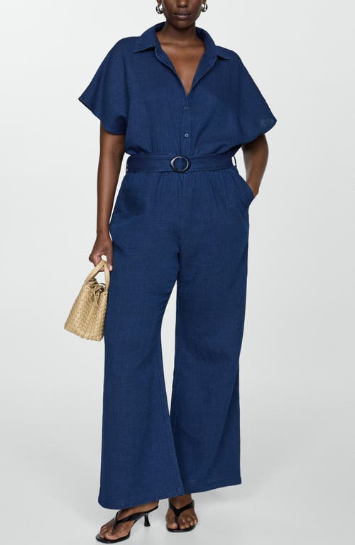 Mango Belt Long Jumpsuit Night Blue In Night Blue