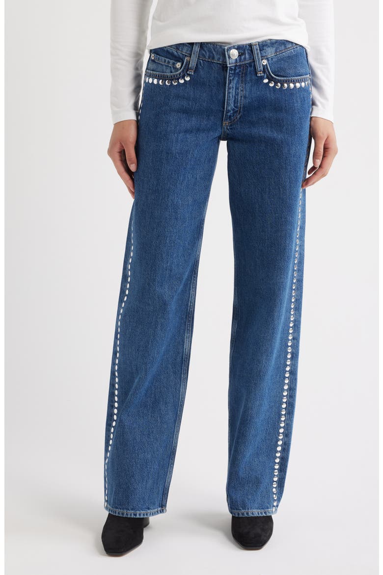 Saige Studded Low Rise Full Length Relaxed Straight Leg Jeans, Main, color, PARK STUD