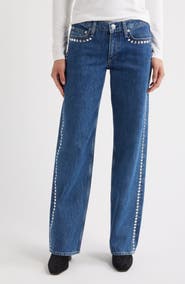rag & bone Saige Studded Low Rise Full Length Relaxed Straight Leg Jeans