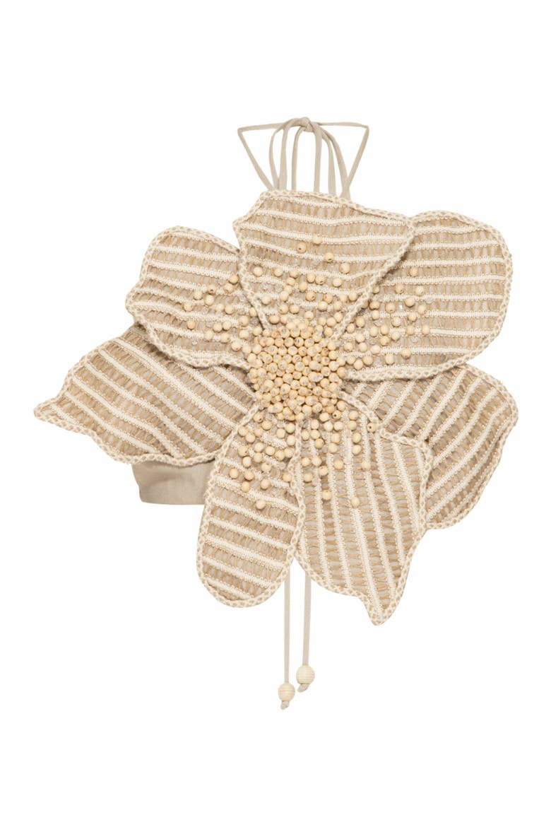 Candy Linen Hand-Beaded Flower Top, Alternate, color, NATURAL