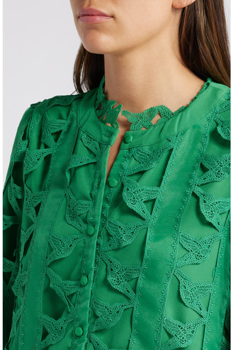 Wylla Humbird Lace & Organza Drop Waist Dress, Alternate, color, MALACHITE GREEN