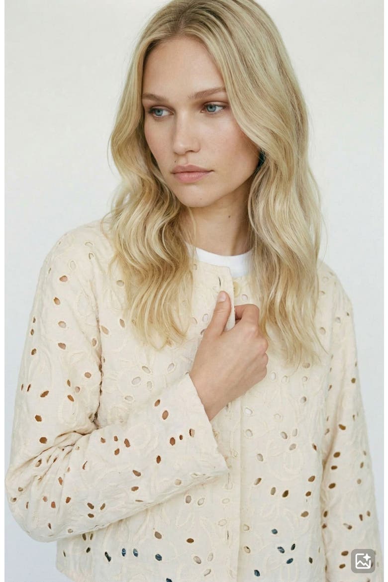 Karly Cotton Broderie Jacket, Alternate, color, ECRU