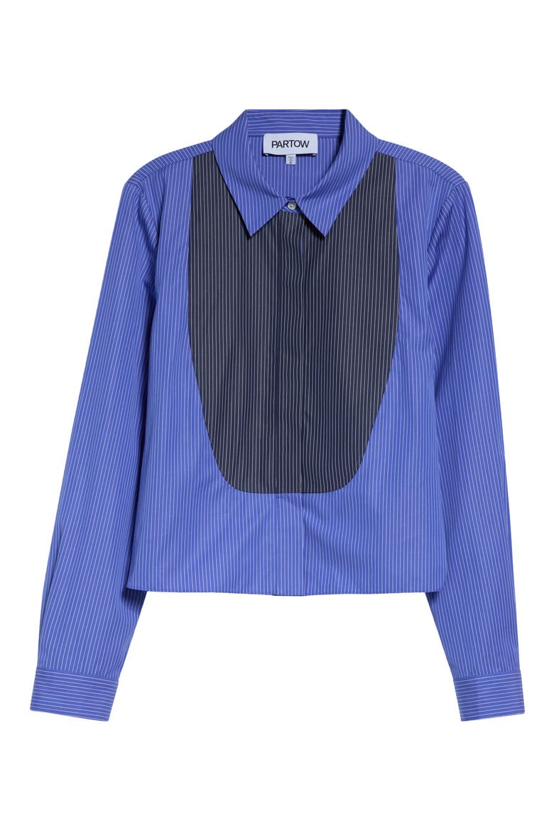 Warren Crop Stripe Bib Cotton Poplin Button-Up Shirt, Main, color, CORNFLOWER STRIPE