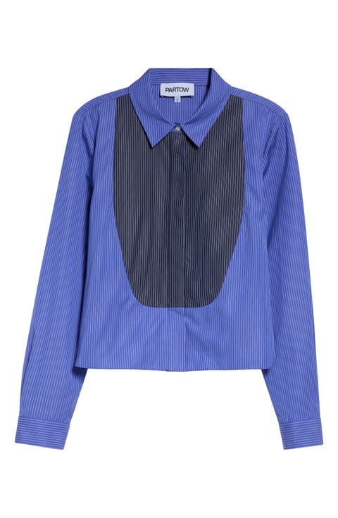 Warren Crop Stripe Bib Cotton Poplin Button-Up Shirt