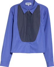 PARTOW Warren Crop Stripe Bib Cotton Poplin Button-Up Shirt
