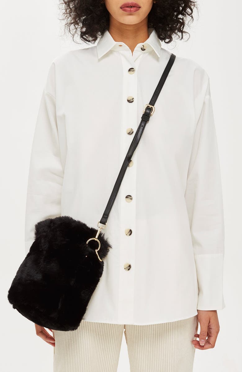 Topshop Teddy Faux Fur Bucket Bag, Alternate, color,