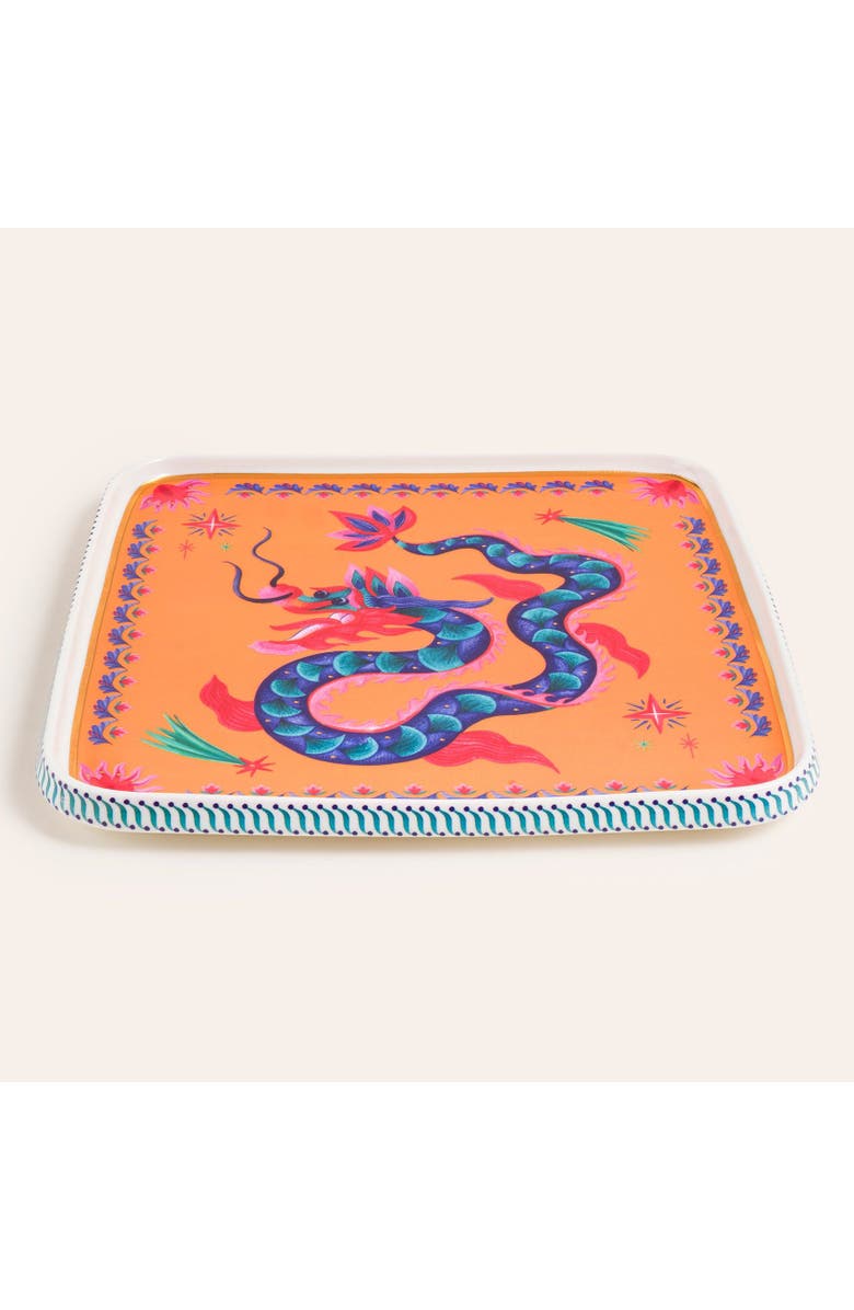 Zsa Zsa Zsu Shekou Porcelain Decorative Tray 11X11X1 In, Alternate, color, Orange