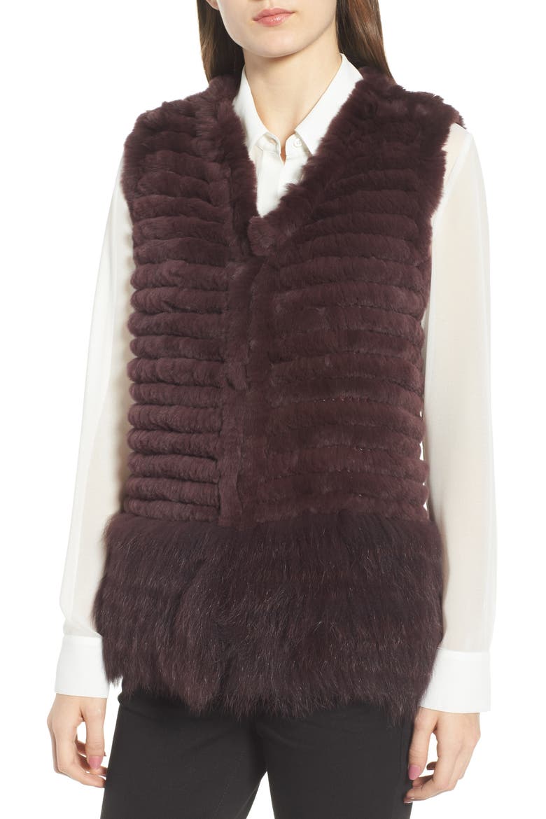 Genuine Rabbit & Fox Fur Vest, Alternate, color, WINE