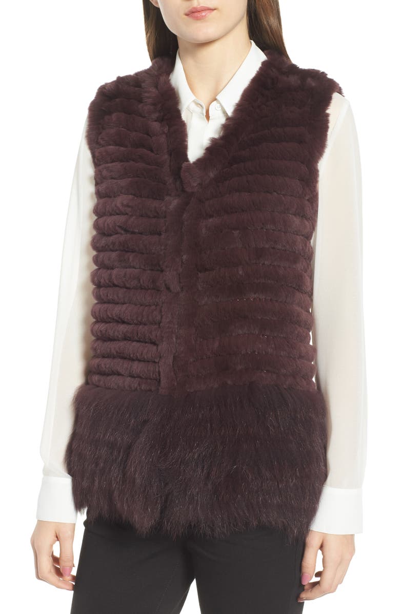Love Token Genuine Rabbit & Fox Fur Vest, Alternate, color, Wine