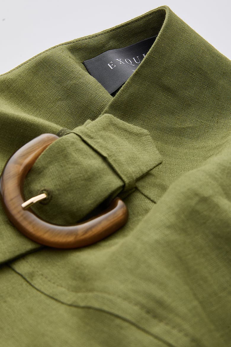 Burnice Buckle Detail Linen Midi Skirt, Alternate, color, Khaki