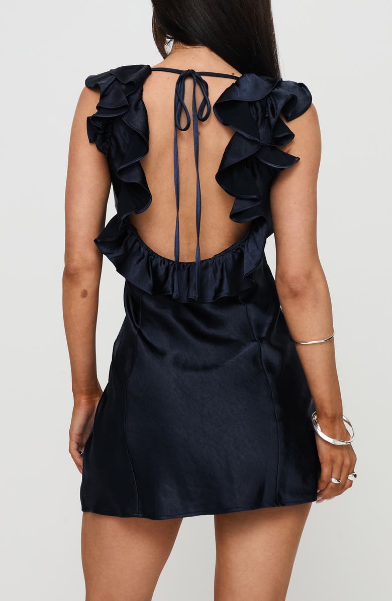 Princess Polly Butacup Ruffle Plunge Neck Satin Minidress, Alternate, color, Navy