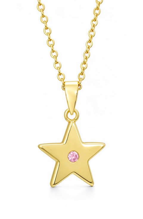 Kids' Pink Cubic Zirconia Star Pendant Necklace