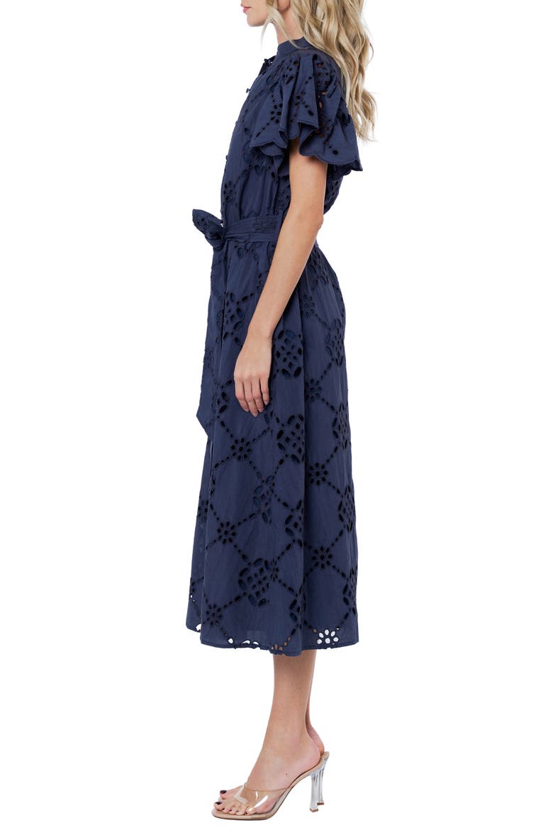 Willa Eyelet Lace Midi Shirtdress, Alternate, color, NAVY