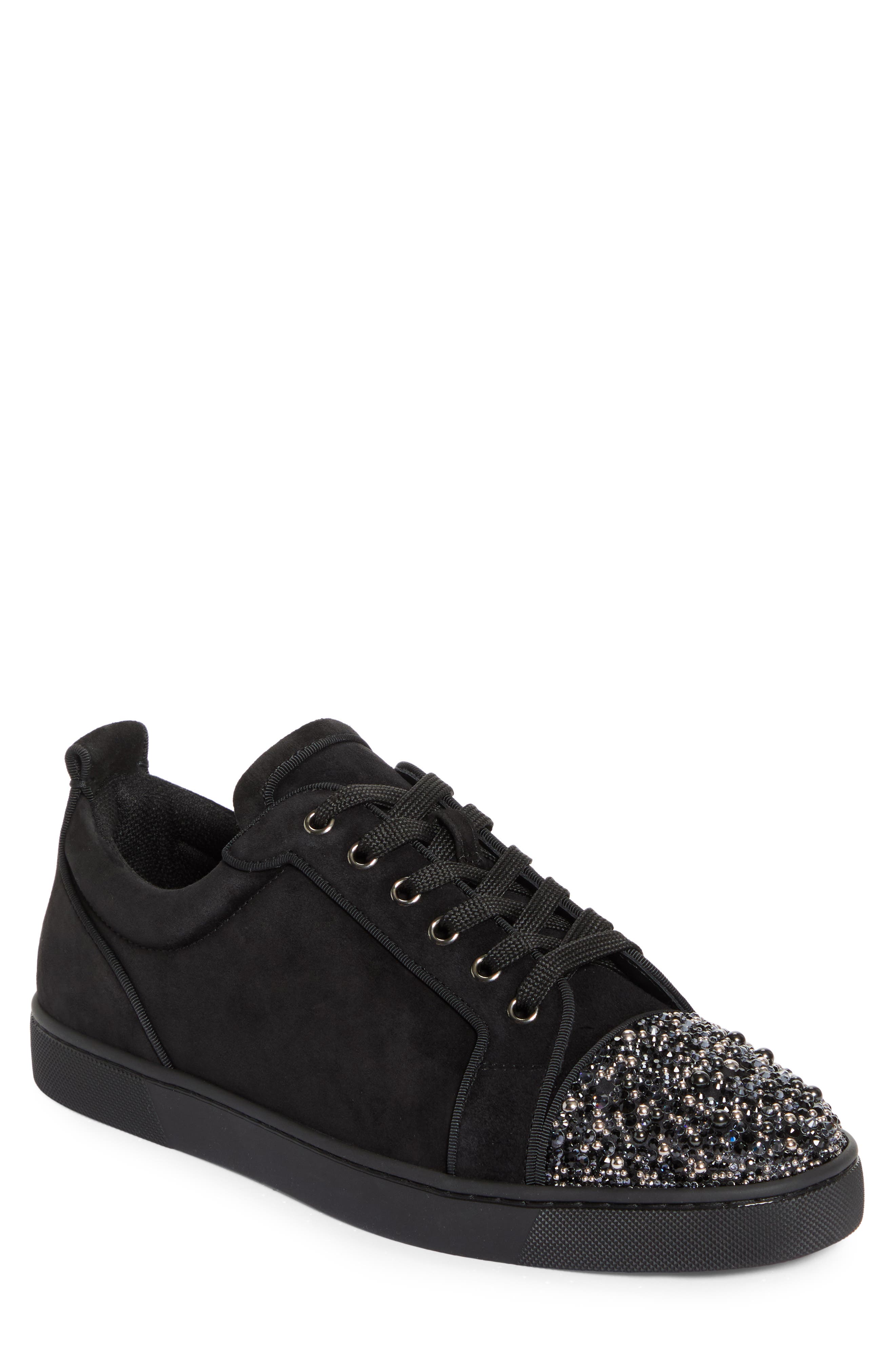 Christian Louboutin Louis Junior Embellished Cap Toe Sneaker, Main, color, Black