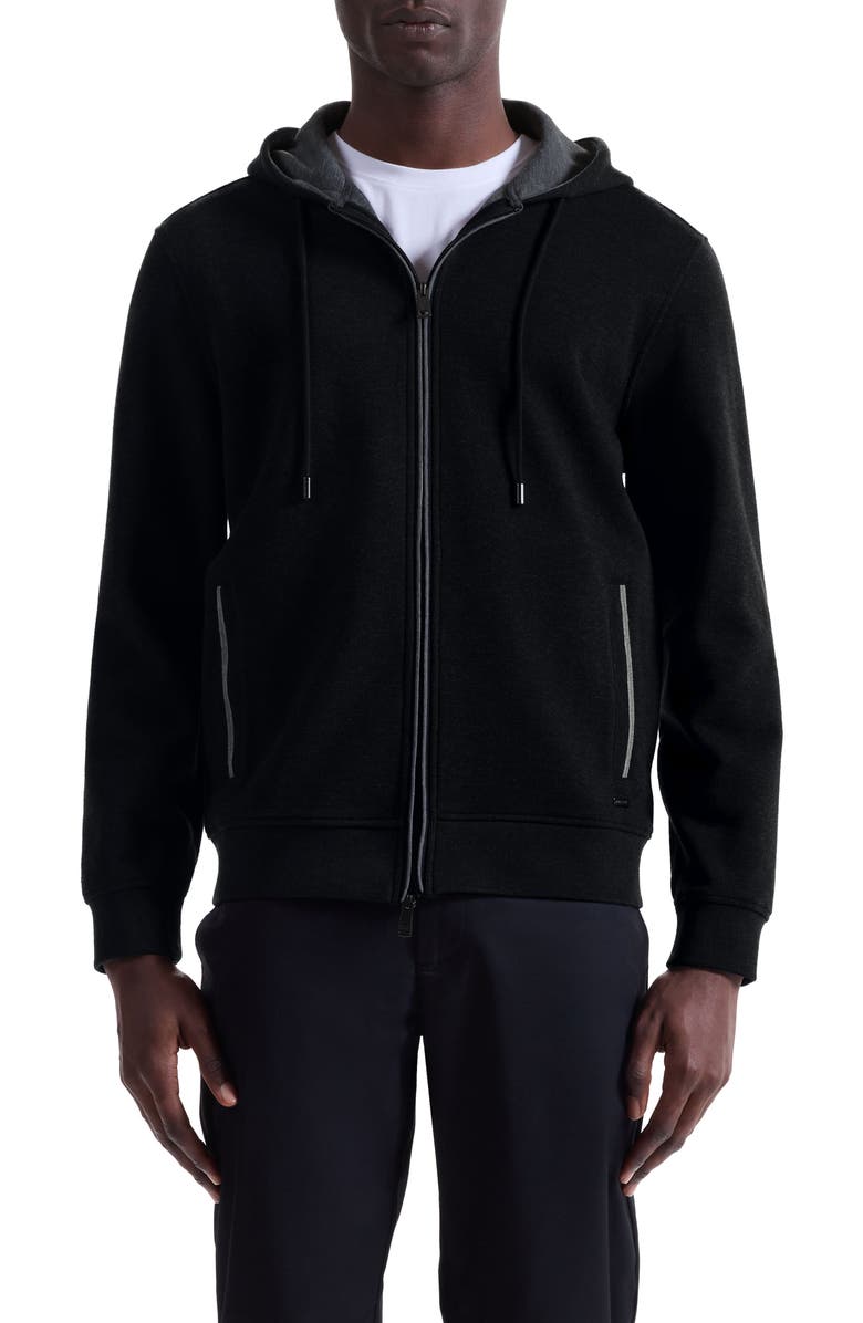 Bugatchi Piqué zip-Up Hoodie, Main, color, Black