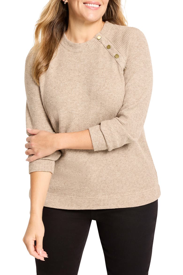 Thermal Knit Button Top, Main, color, WALNUT