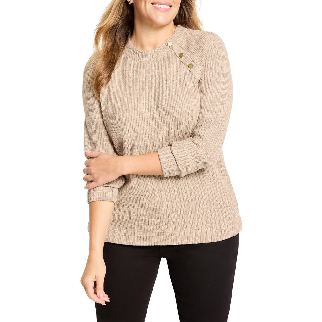 Nic + Zoe Nic+zoe Thermal Knit Button Top In Brown